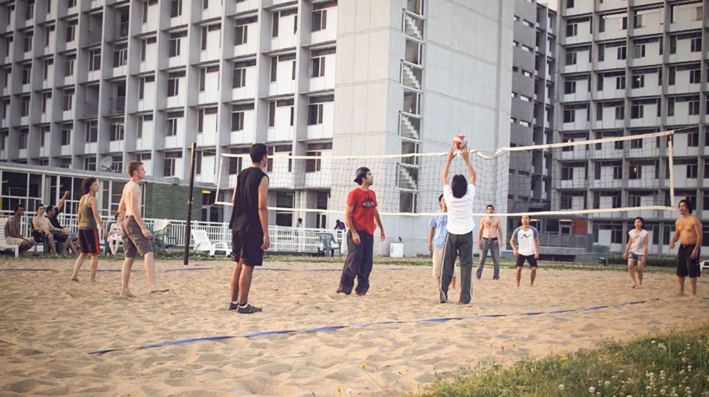 Group of beach volleyball students