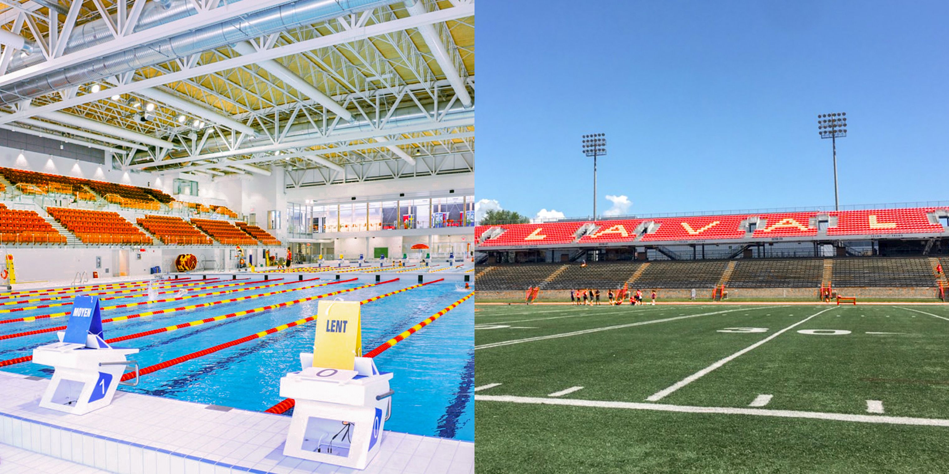 Piscine intérieure et terrain de football du campus